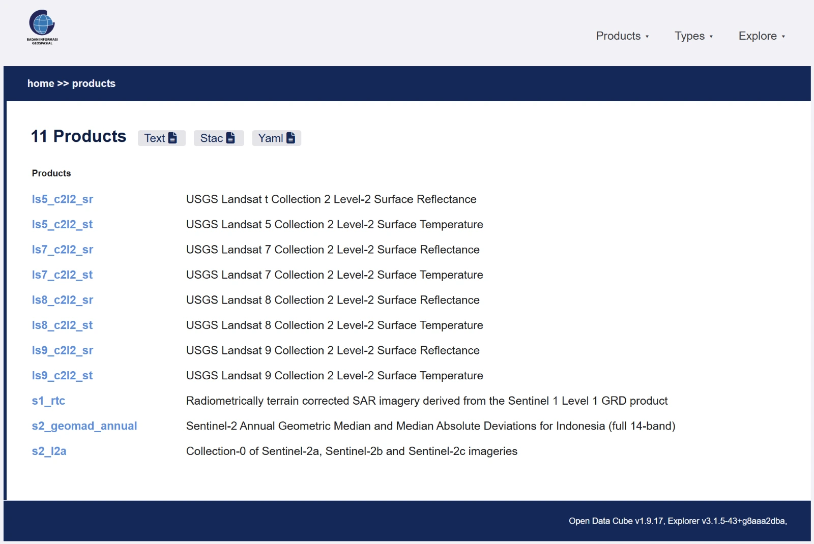Daftar produk di Data Explorer