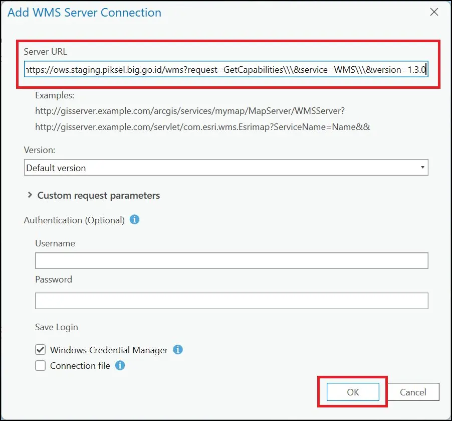 Formulir koneksi server di ArcGIS Pro
